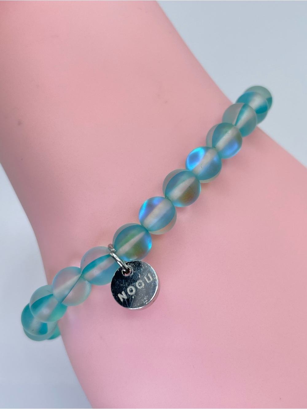 NOGU Moon Glow Beaded Stretch Bracelet Blue Aurora Glass Y2K